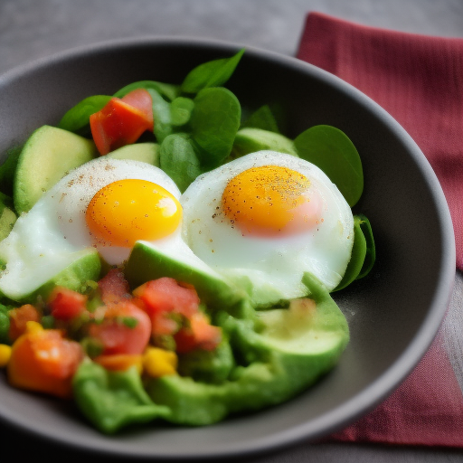 Huevos en nube con aguacate y tomate